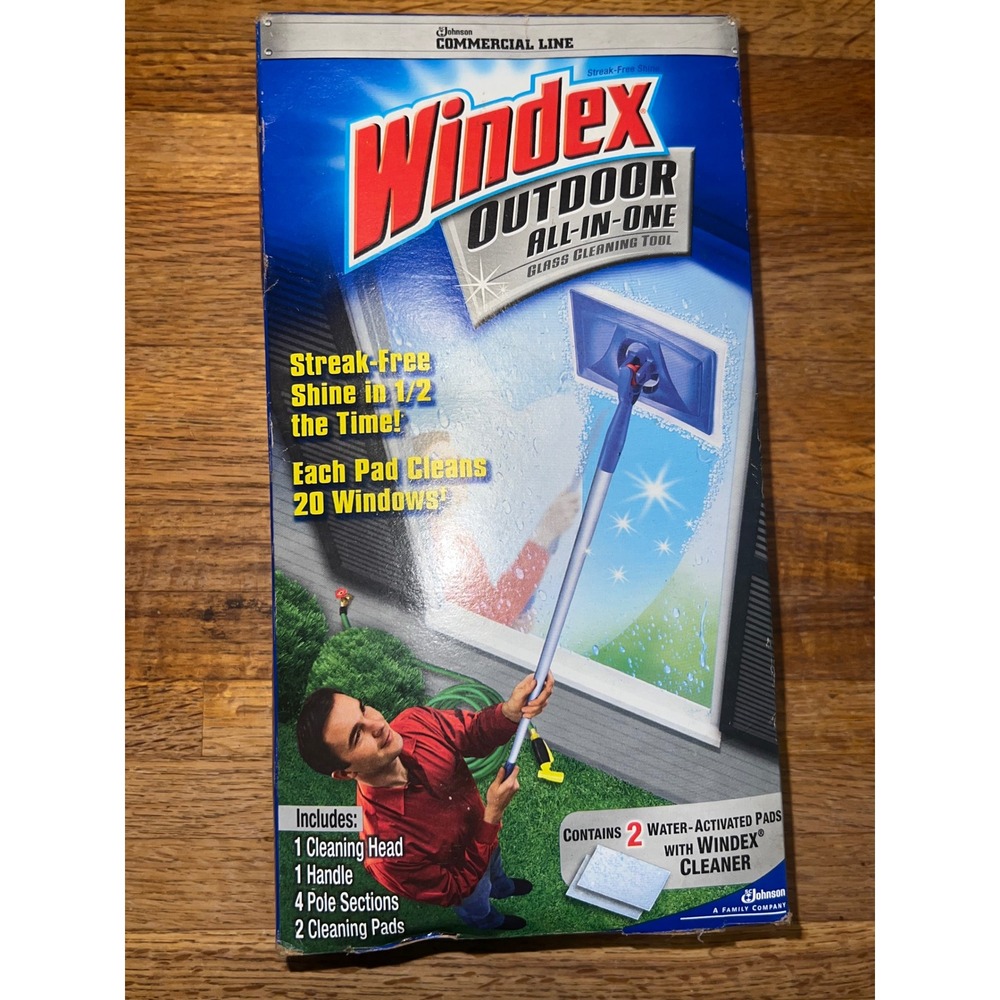 Windex Outdoor All-In-One Glass Cleaning Tool Kit Reach Up To 11 Feet 2 Pads